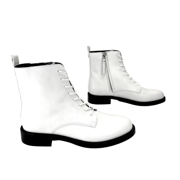 Sam Edelman Nina White Combat/Ankle Boot Size 7.5 Leather Adjustable Lace-Up New - Picture 3 of 11